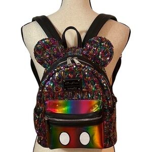 New Disney Loungefly Rainbow Sequin Minnie Backpack